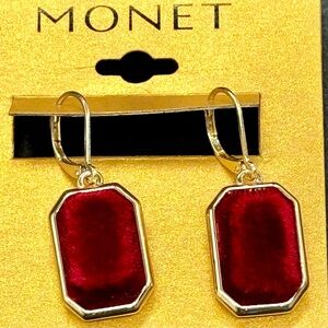 Monet Vintage Luxurious Ruby Red Velvet Dangle Earrings